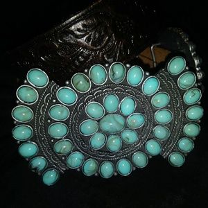 Authentic Turquoise and Brown leather Belt